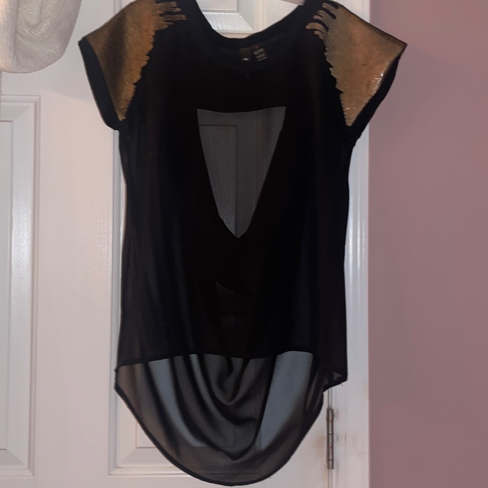 Fun & Flirt Size S black shirt w/ gold sequin